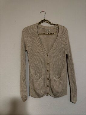 Lucky Brand Neutral Beige V‑Neck Button Cardigan